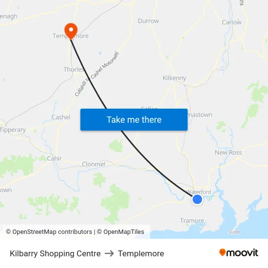 Kilbarry Shopping Centre to Templemore map