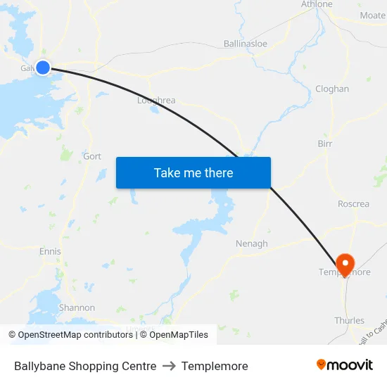 Ballybane Shopping Centre to Templemore map