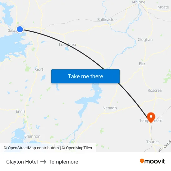 Clayton Hotel to Templemore map