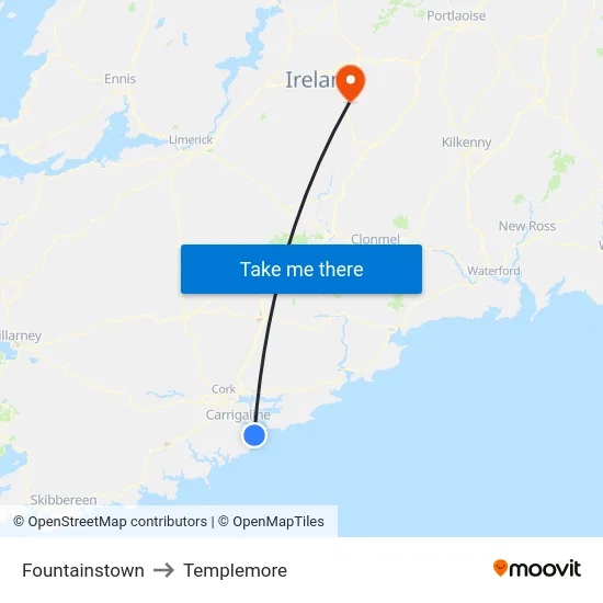 Fountainstown to Templemore map