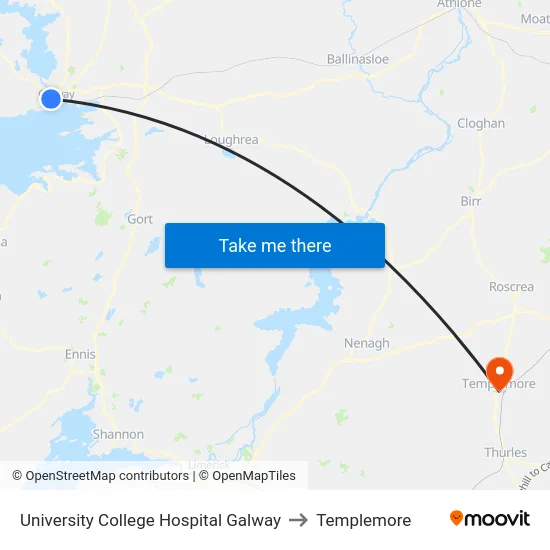 University College Hospital Galway to Templemore map