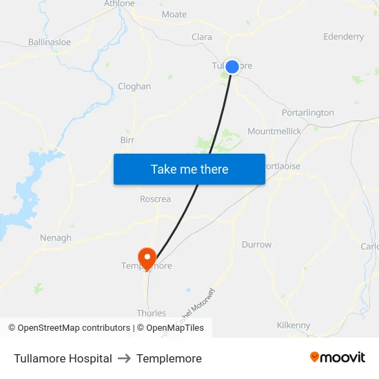 Tullamore Hospital to Templemore map