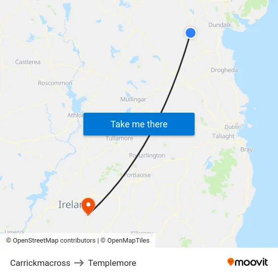 Carrickmacross to Templemore map