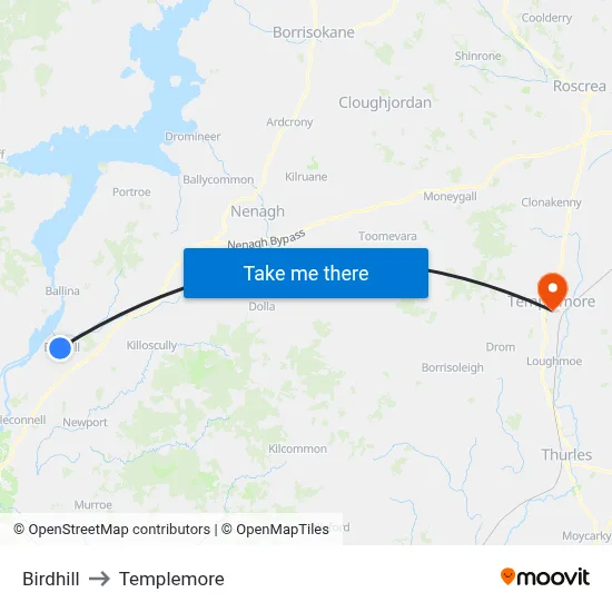 Birdhill to Templemore map