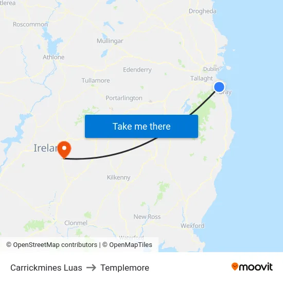 Carrickmines Luas to Templemore map