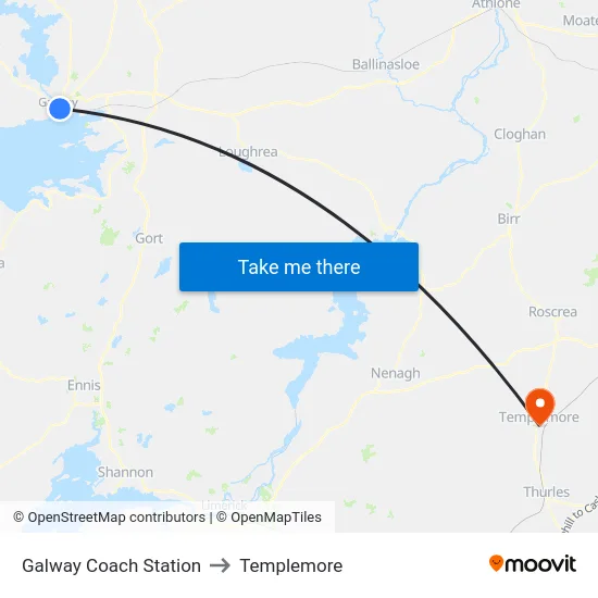 Galway Coach Station to Templemore map