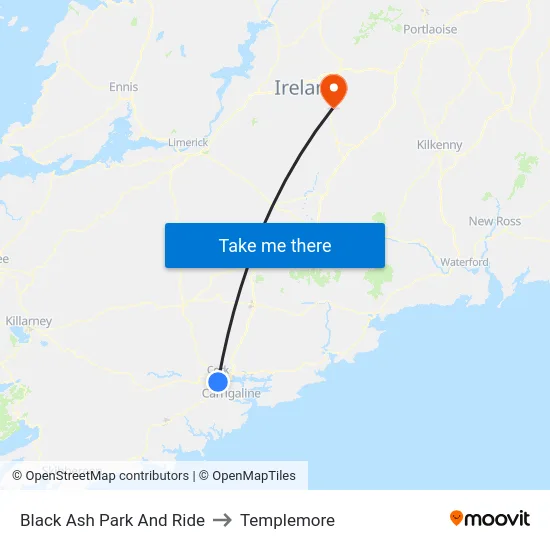 Black Ash Park And Ride to Templemore map