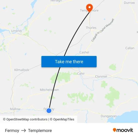 Fermoy to Templemore map