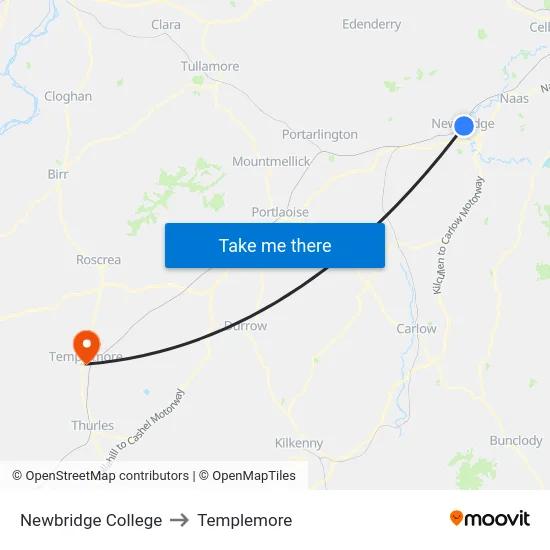 Newbridge College to Templemore map