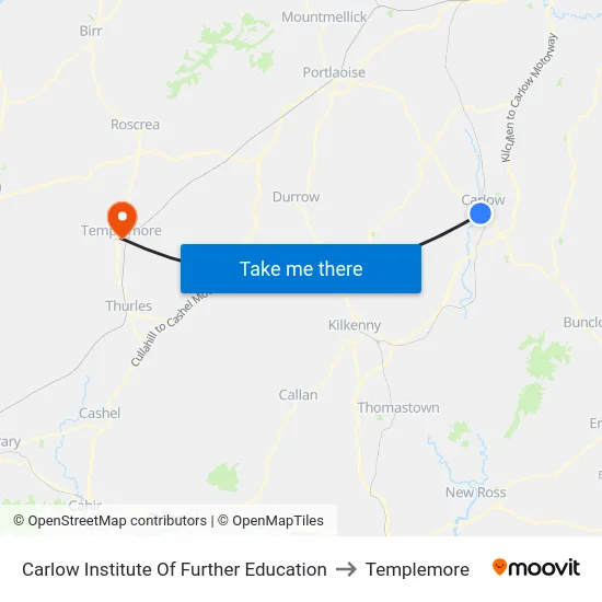 Carlow Institute Of Further Education to Templemore map