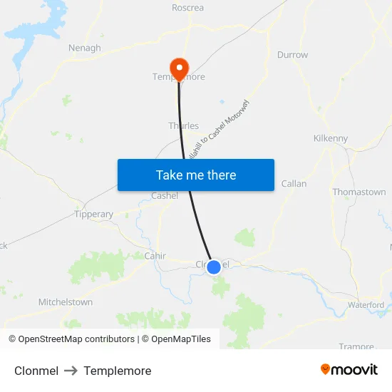 Clonmel to Templemore map