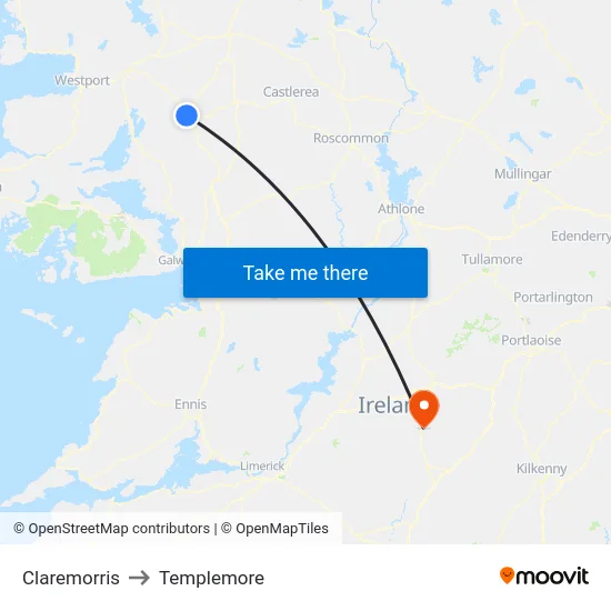 Claremorris to Templemore map