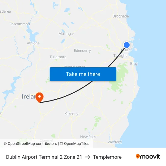 Dublin Airport Terminal 2 Zone 21 to Templemore map