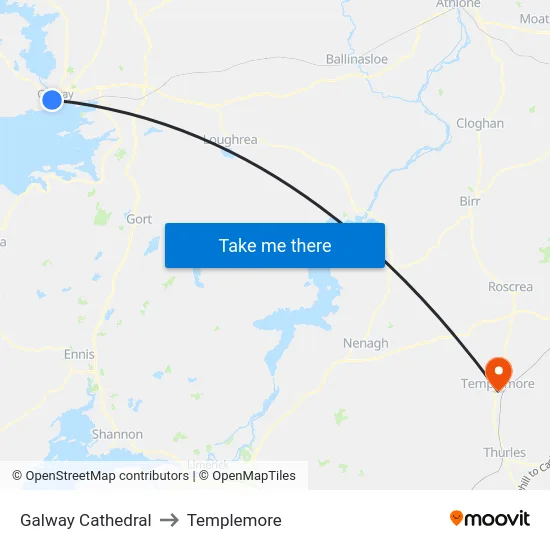 Galway Cathedral to Templemore map