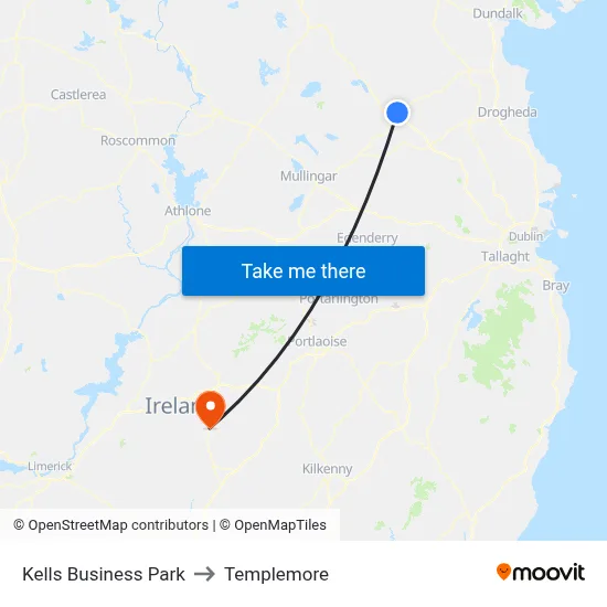 Kells Business Park to Templemore map