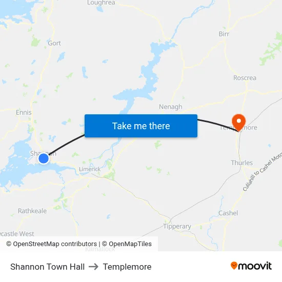 Shannon Town Hall to Templemore map