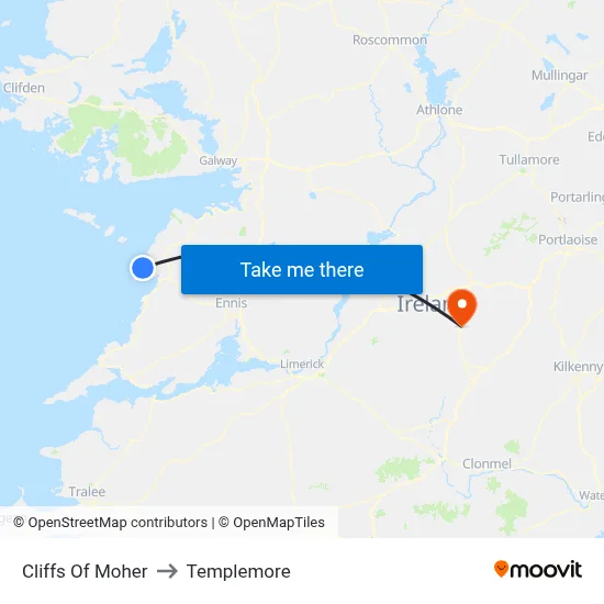 Cliffs Of Moher to Templemore map