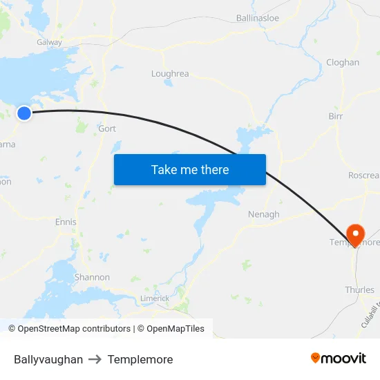 Ballyvaughan to Templemore map