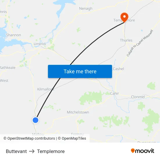 Buttevant to Templemore map