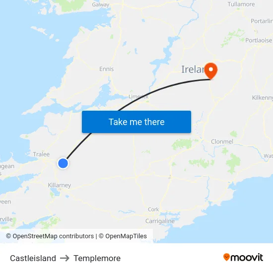 Castleisland to Templemore map
