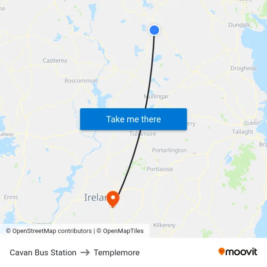 Cavan Bus Station to Templemore map
