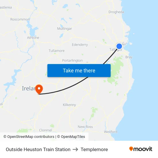 Outside Heuston Train Station to Templemore map