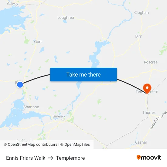 Ennis Friars Walk to Templemore map