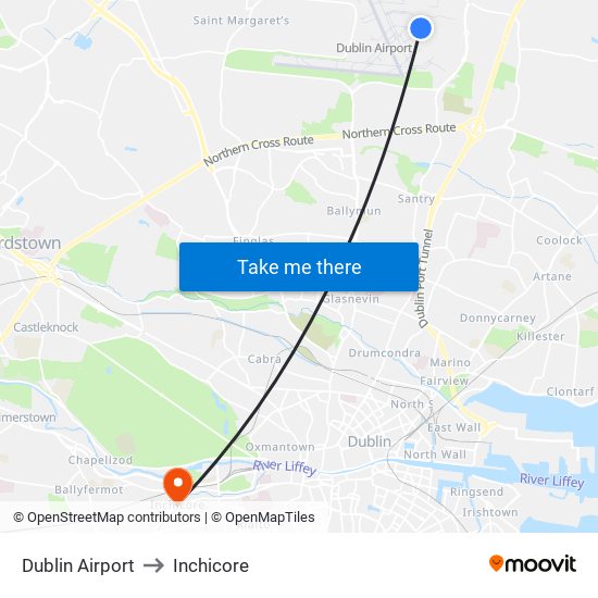 Dublin Airport to Inchicore map