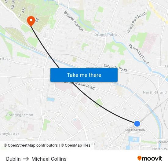 Dublin to Michael Collins map