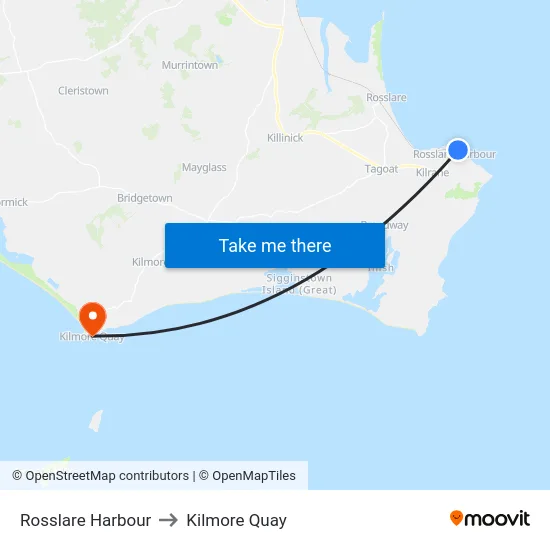 Rosslare Harbour to Kilmore Quay map