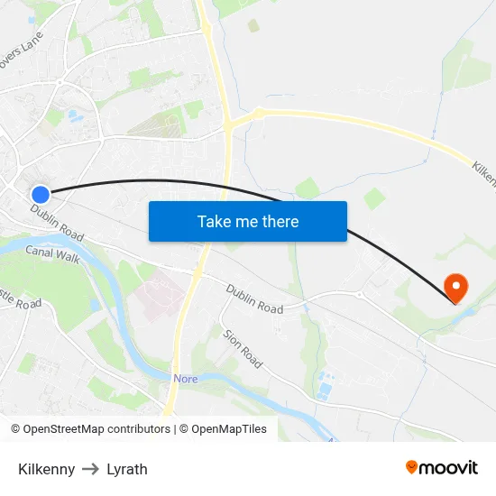 Kilkenny to Lyrath map