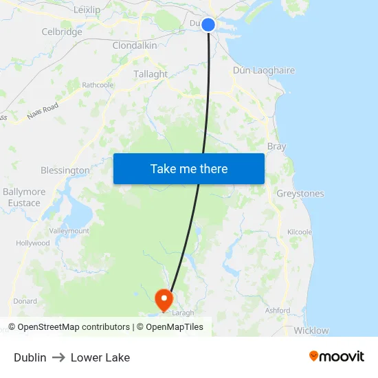 Dublin to Lower Lake map