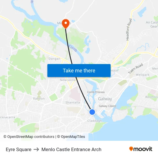 Eyre Square to Menlo Castle Entrance Arch map