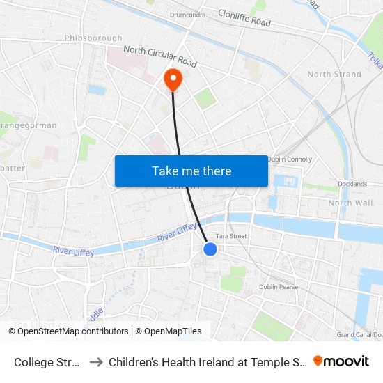 College Street to Children's Health Ireland at Temple Stree map