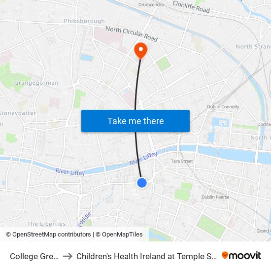 College Green to Children's Health Ireland at Temple Stree map