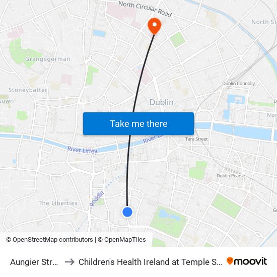 Aungier Street to Children's Health Ireland at Temple Stree map