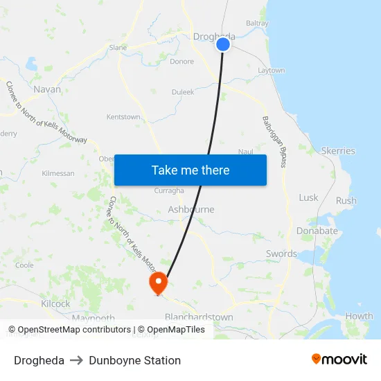 Drogheda to Dunboyne Station map