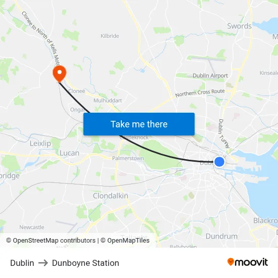 Dublin to Dunboyne Station map