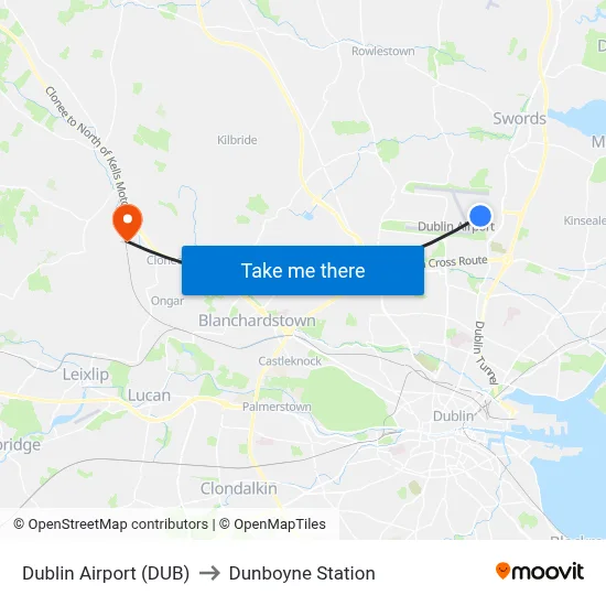 Dublin Airport (DUB) to Dunboyne Station map