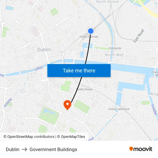 Dublin to Government Buildings map