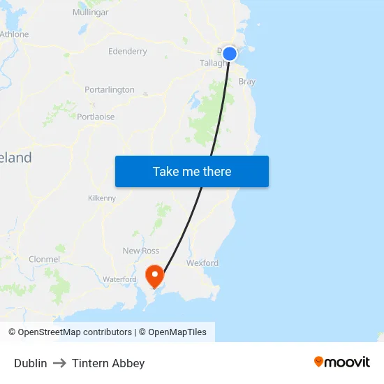 Dublin to Tintern Abbey map