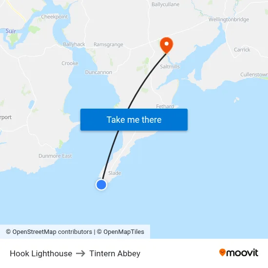 Hook Lighthouse to Tintern Abbey map