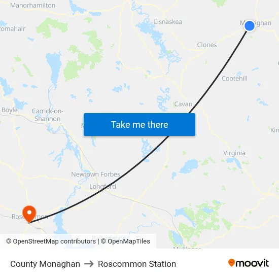 County Monaghan to Roscommon Station map