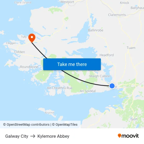 Galway City to Kylemore Abbey map