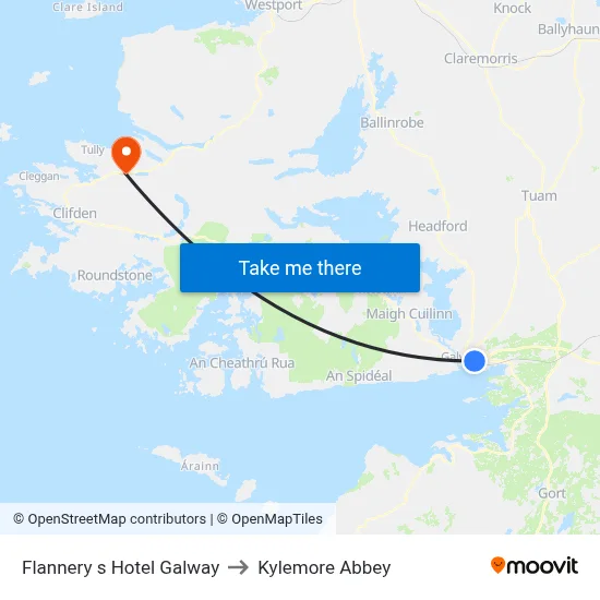 Flannery s Hotel Galway to Kylemore Abbey map
