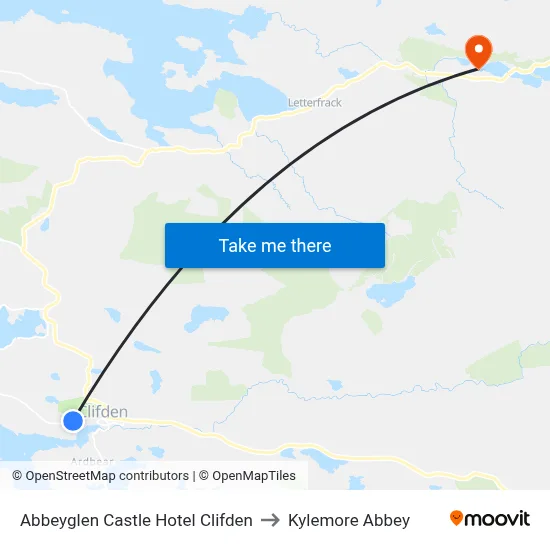Abbeyglen Castle Hotel Clifden to Kylemore Abbey map