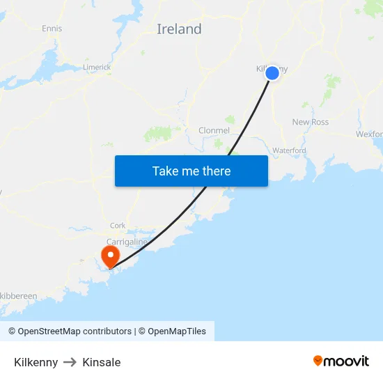 Kilkenny to Kinsale map