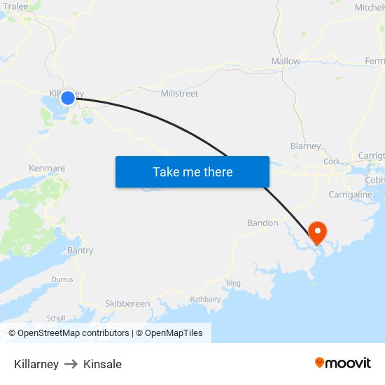 Killarney to Kinsale map