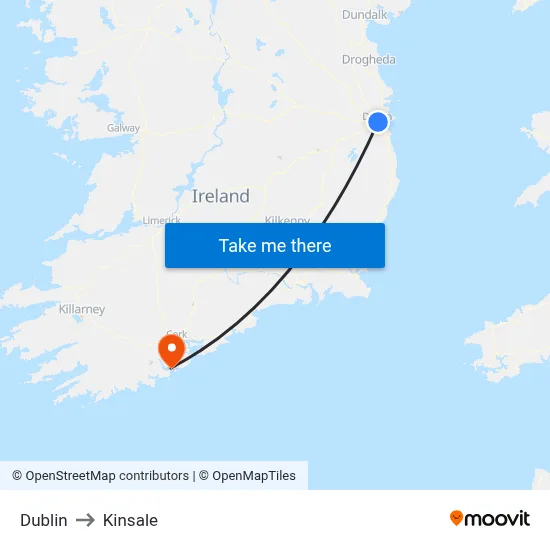 Dublin to Kinsale map