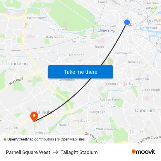 Parnell Square West to Tallaght Stadium map